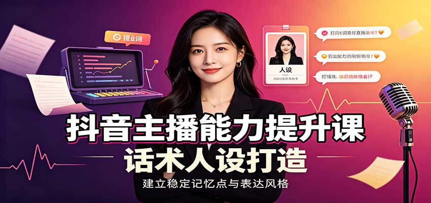 抖音主播能力提升课：账号底层逻辑，直播间搭建调试，话术人设打造全套教学网赚项目-副业赚钱-互联网创业-资源整合老八网赚资源