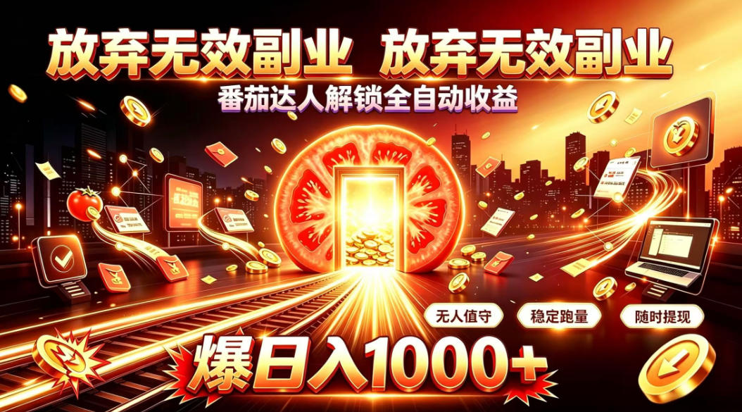 放弃无效副业，番茄达人解锁全自动收益，日入1k+，门槛最低的线上轻资产项目【揭秘】网赚项目-副业赚钱-互联网创业-资源整合老八网赚资源