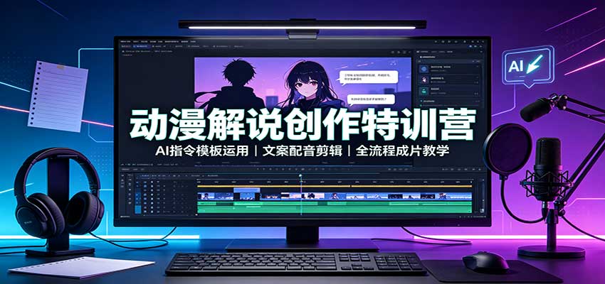动漫解说创作特训营：AI指令模板运用，文案配音剪辑，全流程成片教学网赚项目-副业赚钱-互联网创业-资源整合老八网赚资源