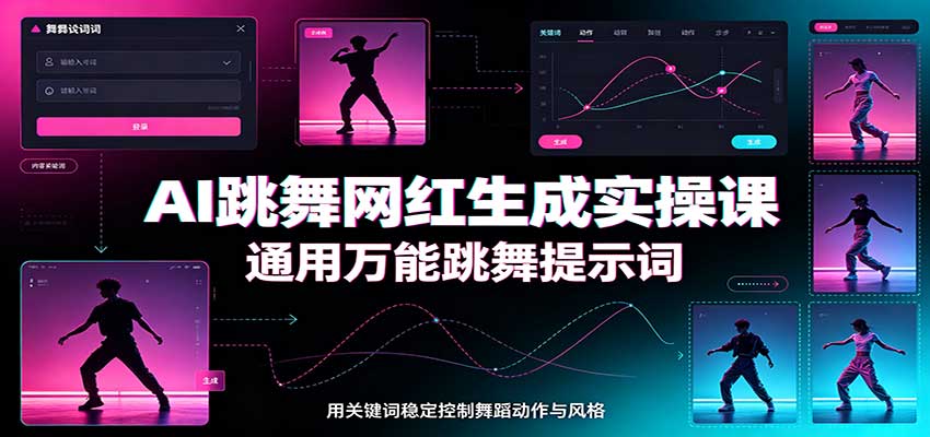 AI跳舞网红生成实操课：通用万能跳舞提示词，多模型适配，人物舞蹈视频制作全套教学网赚项目-副业赚钱-互联网创业-资源整合老八网赚资源