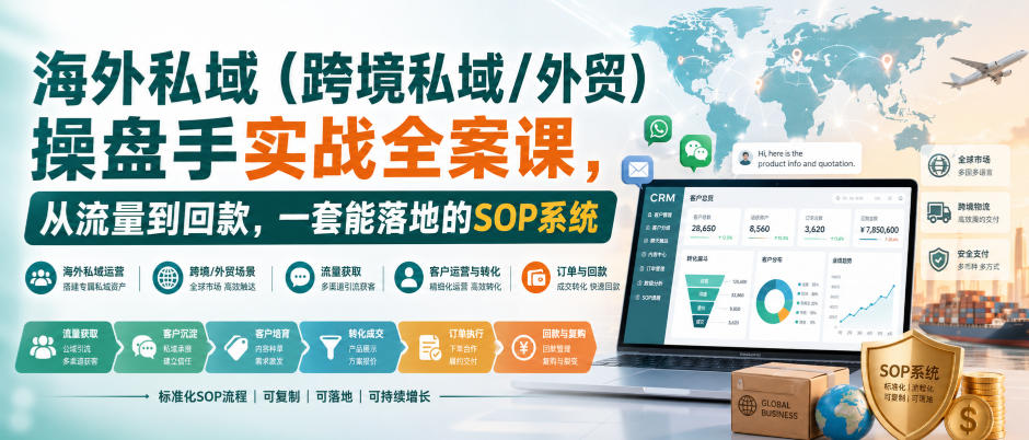 海外私域(跨境私域/外贸)操盘手实战全案课，从流量到回款，一套能落地的SOP系统网赚项目-副业赚钱-互联网创业-资源整合老八网赚资源