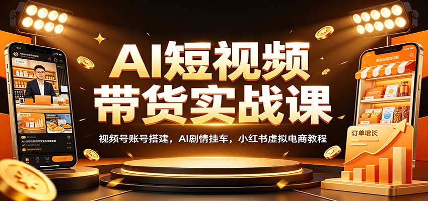 AI短视频带货实战课：视频号账号搭建，AI剧情挂车，小红书虚拟电商教程网赚项目-副业赚钱-互联网创业-资源整合老八网赚资源