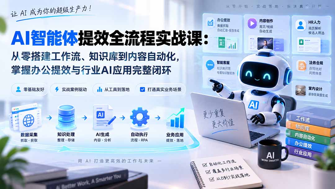 AI智能体提效全流程实战课：从零搭建工作流、知识库到内容自动化，掌握办公提效与行业AI应用完整闭环网赚项目-副业赚钱-互联网创业-资源整合老八网赚资源