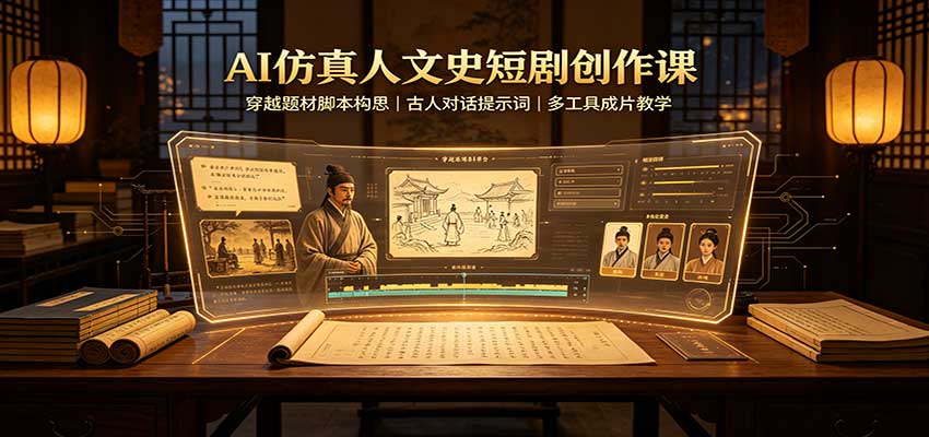 AI仿真人文史短剧创作课：穿越题材脚本构思，古人对话提示词，多工具成片教学网赚项目-副业赚钱-互联网创业-资源整合老八网赚资源