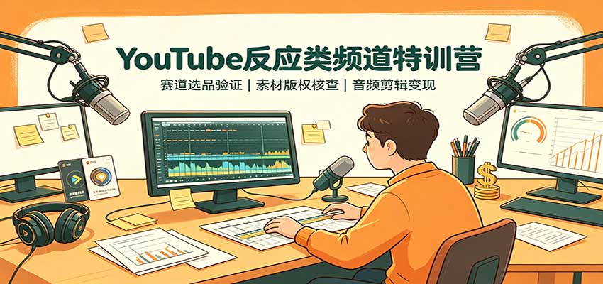 YouTube反应类频道特训营：赛道选品验证，素材版权核查，音频剪辑变现网赚项目-副业赚钱-互联网创业-资源整合老八网赚资源