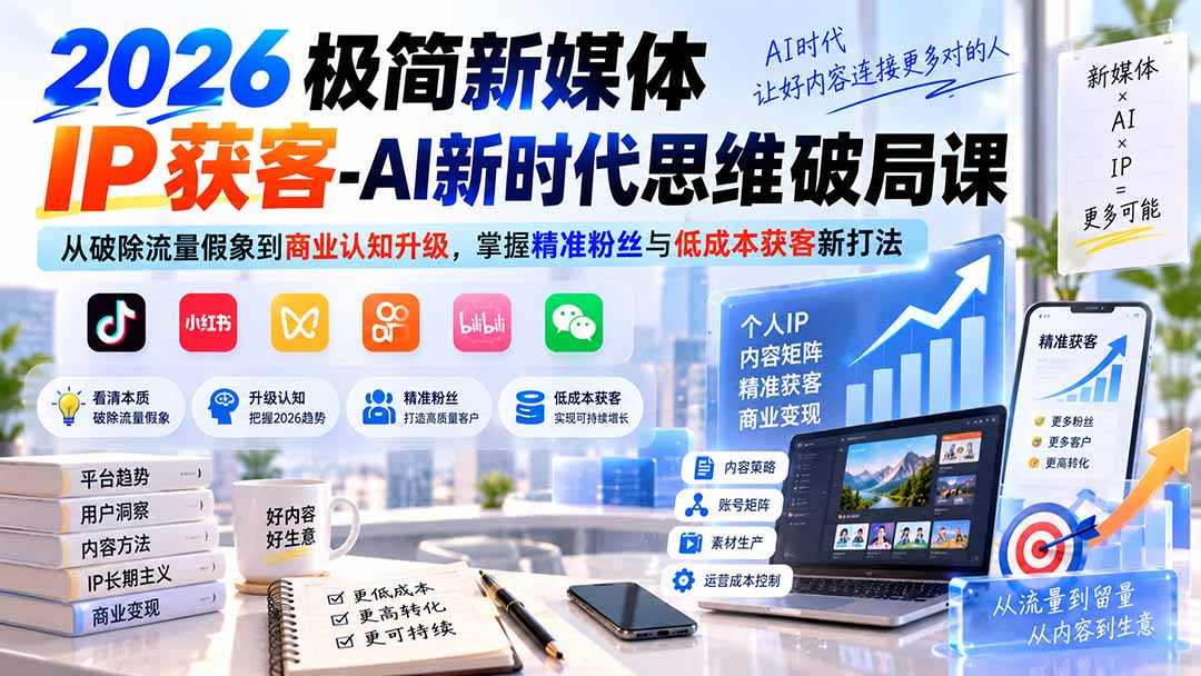 4497ce06b992e8227ee7ffb9f39beef1.jpeg 2026极简新媒体IP获客-AI新时代思维破局课:从破除流量假象到商业认知升级,掌握精准粉丝与低成本获客新打法