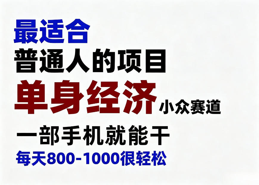 身经济小众赛道，一部手机就能干，每天搞个800-1000很轻松，最适合普通人的项目【揭秘】网赚项目-副业赚钱-互联网创业-资源整合老八网赚资源