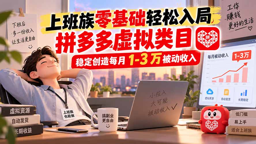 84a2325dab6081d4dee0fa2623c69492.jpeg 上班族零基础轻松入局,拼多多虚拟类目,稳定创造每月 1-3 万被动收入