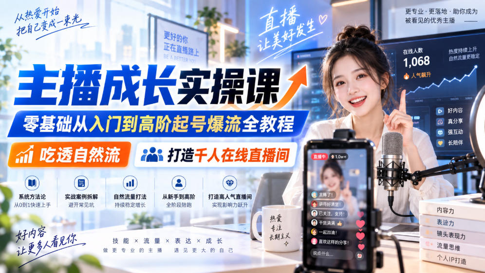 98577fb006a24a657a665973044c8d81.jpeg 主播成长实操课|零基础从入门到高阶起号爆流全教程,吃透自然流,打造千人在线直播间