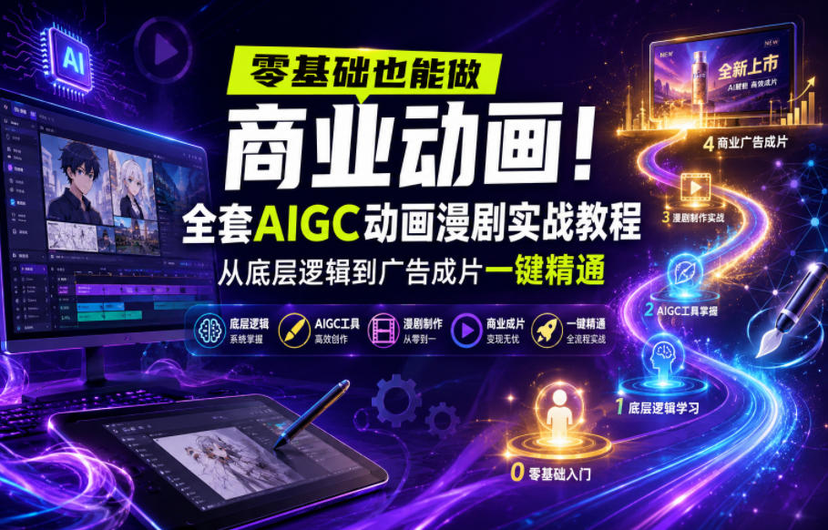 零基础也能做商业动画！全套AIGC动画漫剧实战教程，从底层逻辑到广告成片一键精通(更新0905)网赚项目-副业赚钱-互联网创业-资源整合老八网赚资源