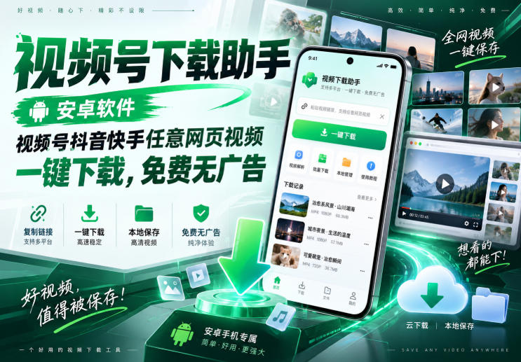 视频号下载助手，安卓软件，视频号抖音快手任意网页视频，一键下载，免费无广告网赚项目-副业赚钱-互联网创业-资源整合老八网赚资源