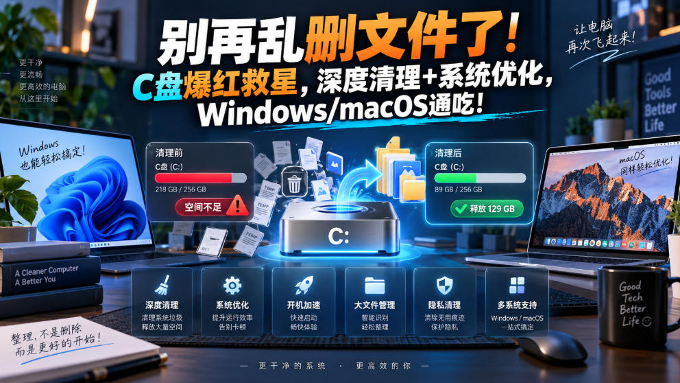 bc1d114aa9969a1d48bec2b7c39ae70c.jpeg 别再乱删文件了!C盘爆红救星,深度清理+系统优化,Windows/macOS通吃!
