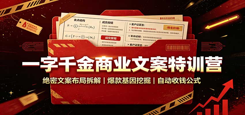 一字千金商业文案特训营：绝密文案布局拆解，爆款基因挖掘，自动收钱公式网赚项目-副业赚钱-互联网创业-资源整合老八网赚资源