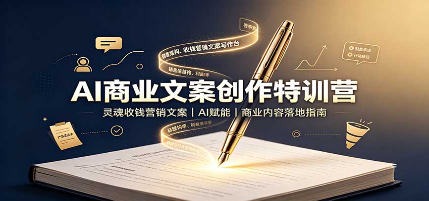 AI商业文案创作特训营：灵魂收钱营销文案，AI赋能，商业内容落地指南网赚项目-副业赚钱-互联网创业-资源整合老八网赚资源