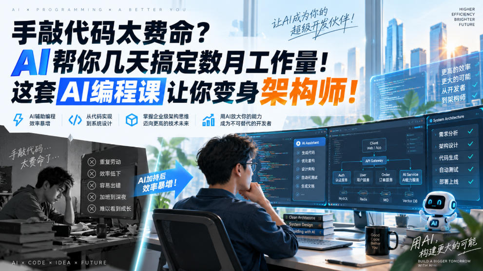 手敲代码太费命？AI帮你几天搞定数月工作量！这套AI编程课让你变身架构师！【原创双语字幕】网赚项目-副业赚钱-互联网创业-资源整合老八网赚资源