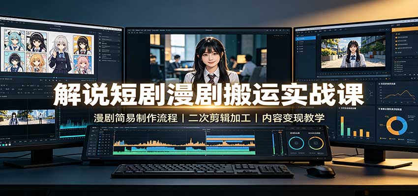 解说短剧漫剧搬运实战课：漫剧简易制作流程，二次剪辑加工，内容变现教学网赚项目-副业赚钱-互联网创业-资源整合老八网赚资源