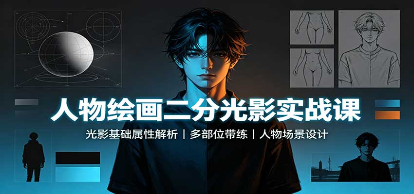 人物绘画二分光影实战课：光影基础属性解析，多部位带练，人物场景设计网赚项目-副业赚钱-互联网创业-资源整合老八网赚资源