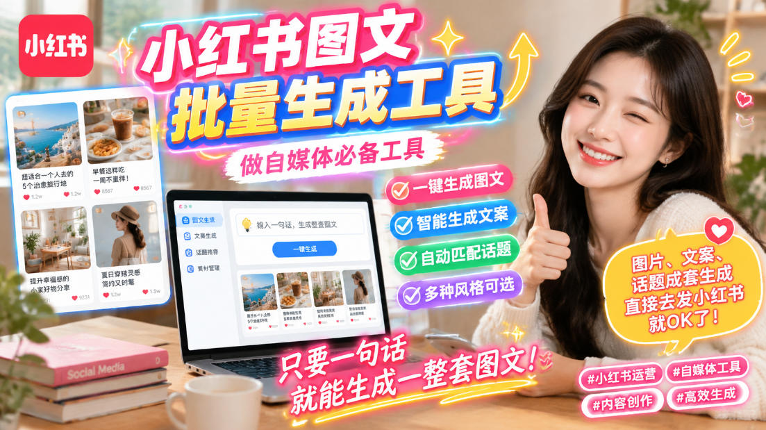 小红书图文批量生成工具，话题、文案、配图一键生成，直接发布，做自媒体必备工具网赚项目-副业赚钱-互联网创业-资源整合老八网赚资源