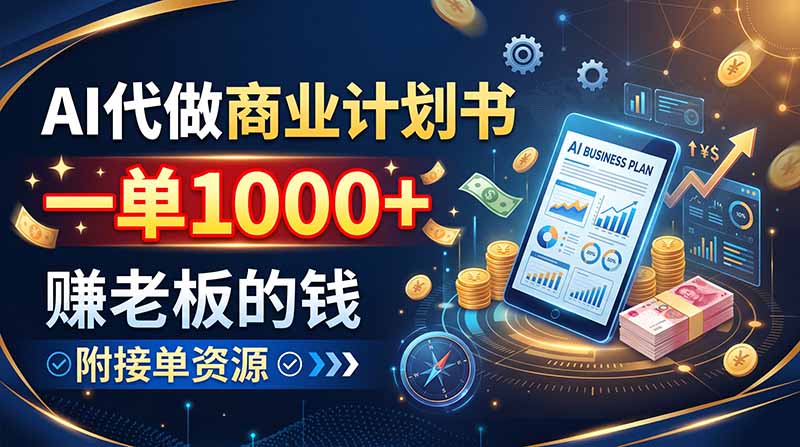 AI代做商业计划书，一单1000+，赚老板的钱，附接单资源网赚项目-副业赚钱-互联网创业-资源整合老八网赚资源