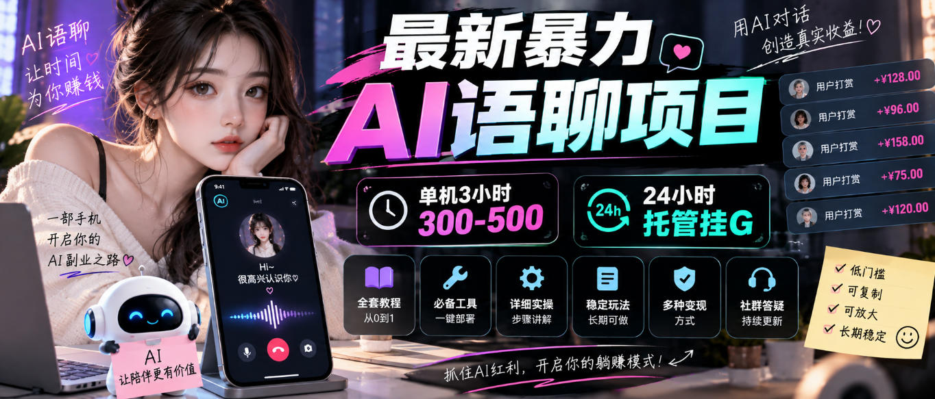 6800a8b031b421235ea6ec8ea4a4764d.jpeg 最新暴力AI语聊项目,单机3小时300-500,24小时托管挂G,附全套教程及工具【揭秘】