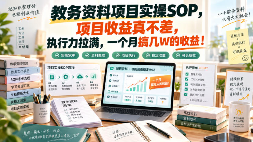 24c0916feb554ebad0c4b1bb540757b0.jpeg 教务资料项目实操SOP,项目收益真不差,执行力拉满,一个月搞几W的收益