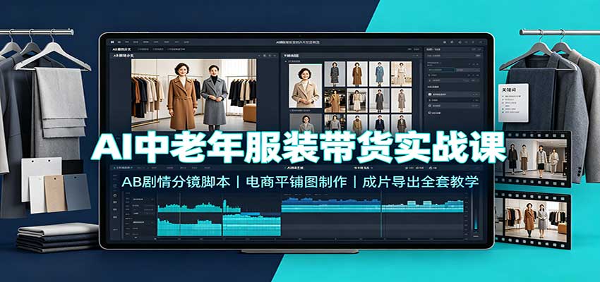 AI中老年服装带货实战课：AB剧情分镜脚本，电商平铺图制作，成片导出全套教学网赚项目-副业赚钱-互联网创业-资源整合老八网赚资源