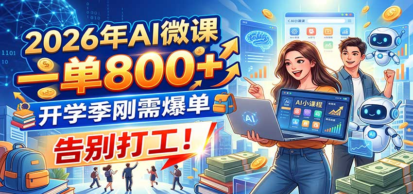 2026年AI微课，一单800+，开学季刚需爆单，告别打工！网赚项目-副业赚钱-互联网创业-资源整合老八网赚资源