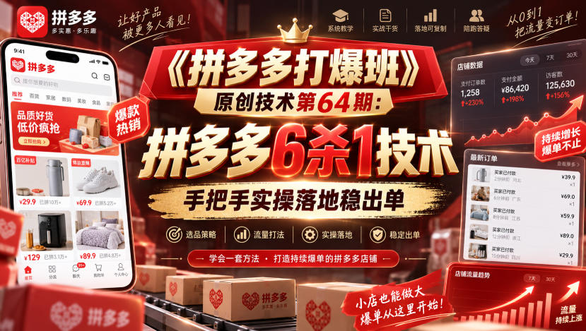 561872b8a61941b72866dfa2ca89f2b7.jpeg 《拼多多打爆班》原创技术第64期:拼多多6杀1技术,手把手实操落地稳出单