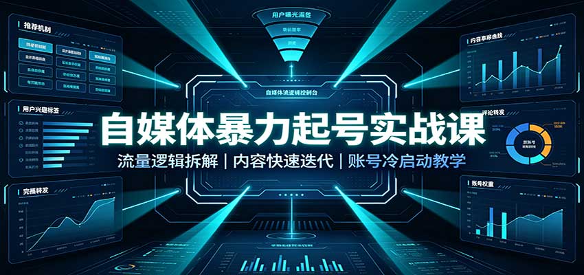 自媒体暴力起号实战课：流量逻辑拆解，内容快速迭代，账号冷启动教学网赚项目-副业赚钱-互联网创业-资源整合老八网赚资源