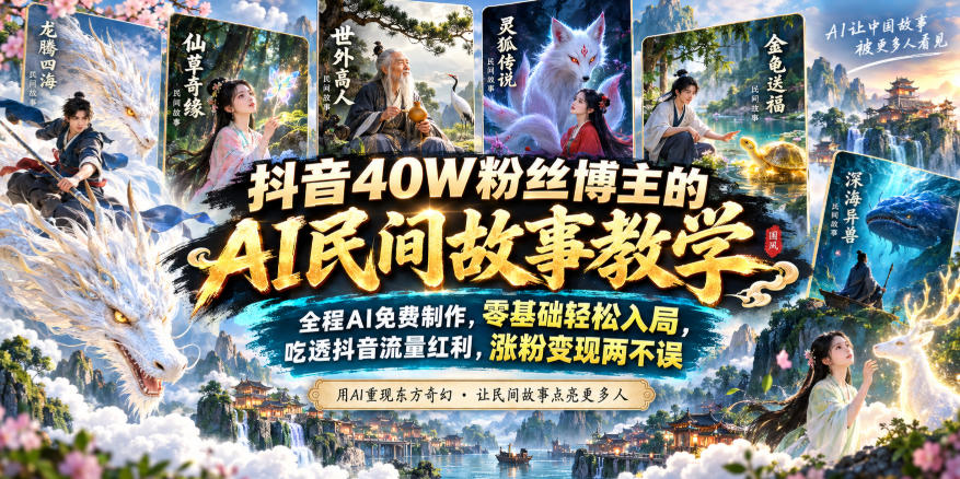 抖音40W粉丝博主的AI民间故事教学，全程AI免费制作，零基础轻松入局，吃透抖音流量红利，涨粉变现两不误网赚项目-副业赚钱-互联网创业-资源整合老八网赚资源