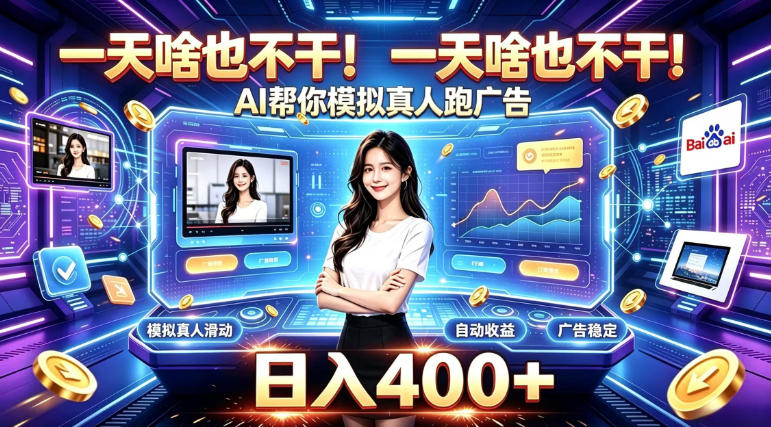 一天啥也不干！AI帮你模拟真人跑广告，稳定日入400+，实现真正被动变现【揭秘】网赚项目-副业赚钱-互联网创业-资源整合老八网赚资源