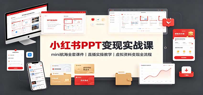 小红书PPT变现实战课：mini航海全套课件+直播实操教学，虚拟资料变现全流程网赚项目-副业赚钱-互联网创业-资源整合老八网赚资源