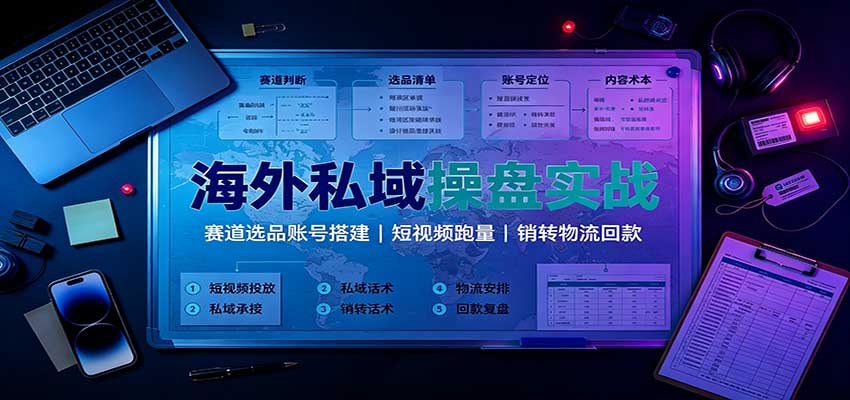 海外私域操盘实战：赛道选品账号搭建，短视频跑量，销转物流回款网赚项目-副业赚钱-互联网创业-资源整合老八网赚资源