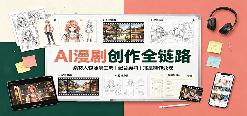 AI漫剧创作全链路：素材人物场景生成，配音剪辑，批量制作变现网赚项目-副业赚钱-互联网创业-资源整合老八网赚资源