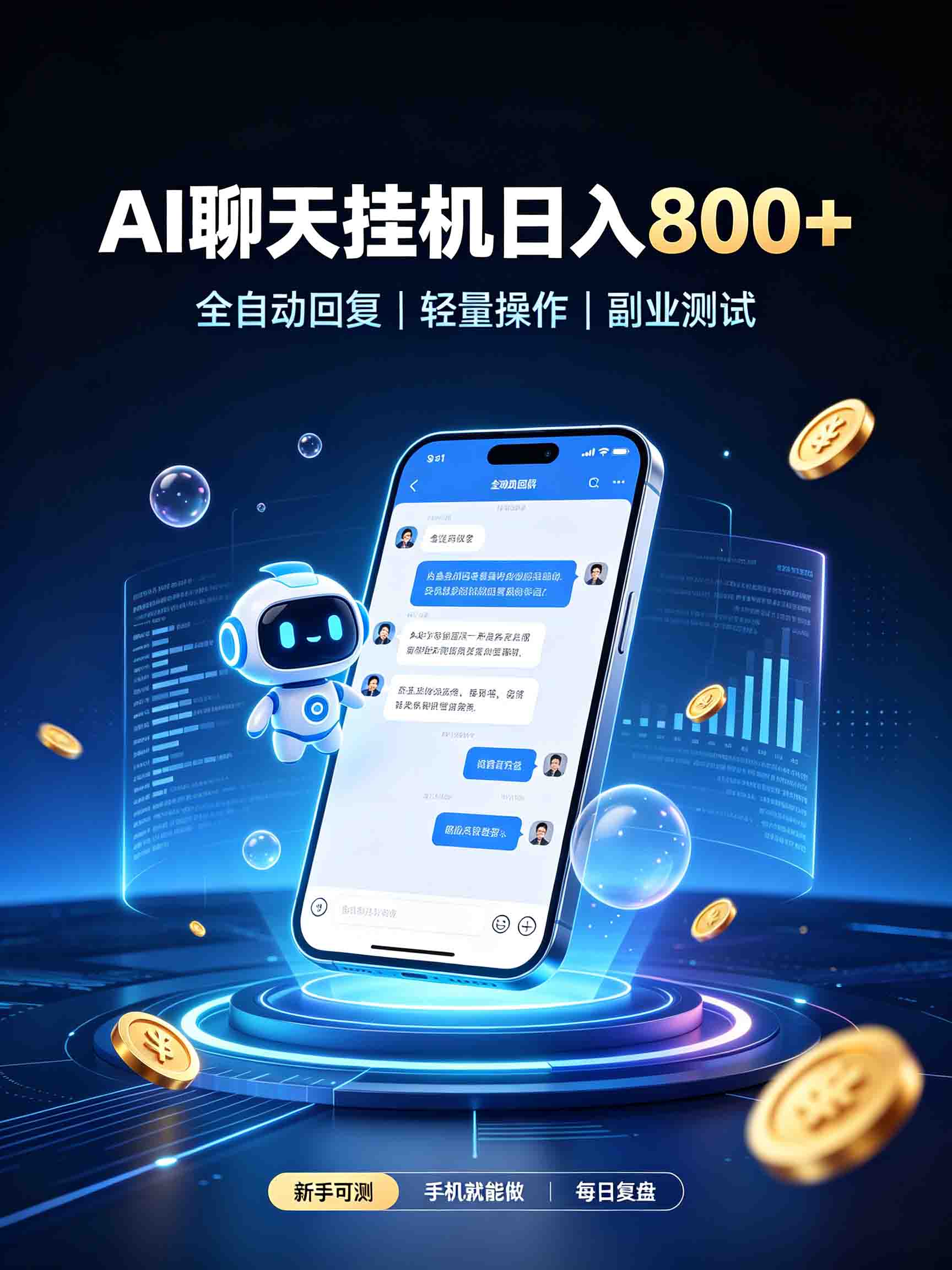 AI聊天挂机，日入800+，适用个人副业，工作室矩阵操作网赚项目-副业赚钱-互联网创业-资源整合老八网赚资源