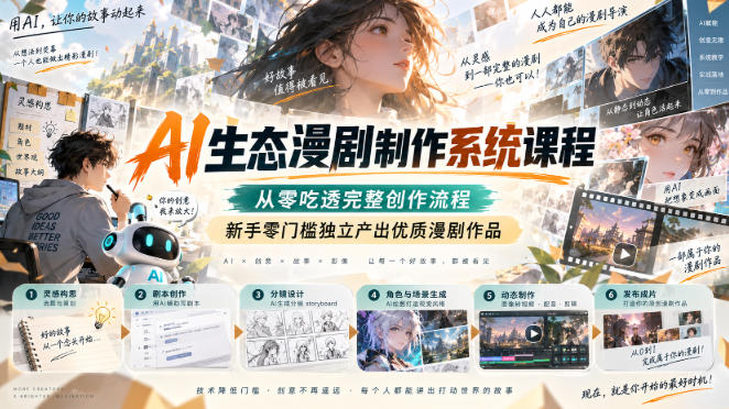 AI生态漫剧制作系统课程，从零吃透完整创作流程，新手零门槛独立产出优质漫剧作品网赚项目-副业赚钱-互联网创业-资源整合老八网赚资源