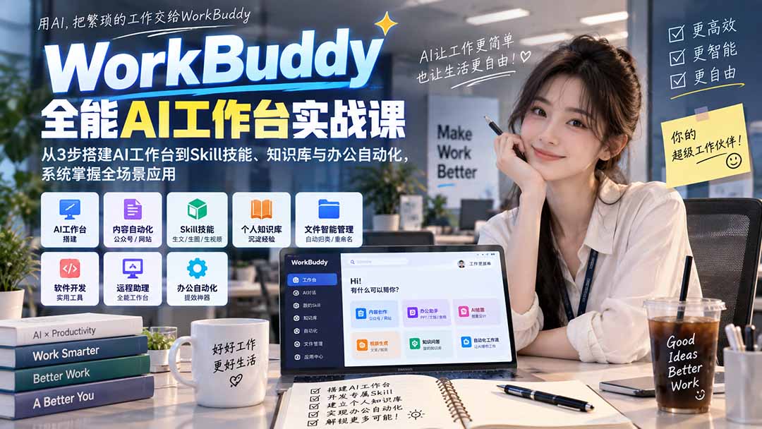 WorkBuddy全能AI工作台实战课：从3步搭建AI工作台到Skill技能、知识库与办公自动化，系统掌握全场景应用网赚项目-副业赚钱-互联网创业-资源整合老八网赚资源