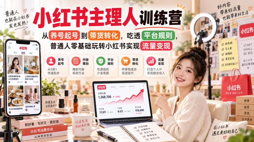 3ed332b3dc2bfc3a1ea207a17ae04cef.jpeg 小红书主理人训练营,从养号起号到带货转化,吃透平台规则,普通人零基础玩转小红书实现流量变现