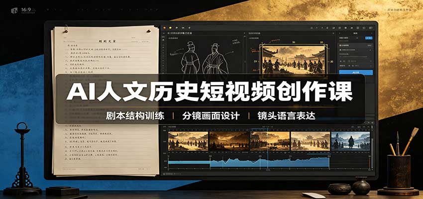 AI人文历史短视频创作课：赛道对标、剧本分镜制图，掌握视频完整产出流程网赚项目-副业赚钱-互联网创业-资源整合老八网赚资源