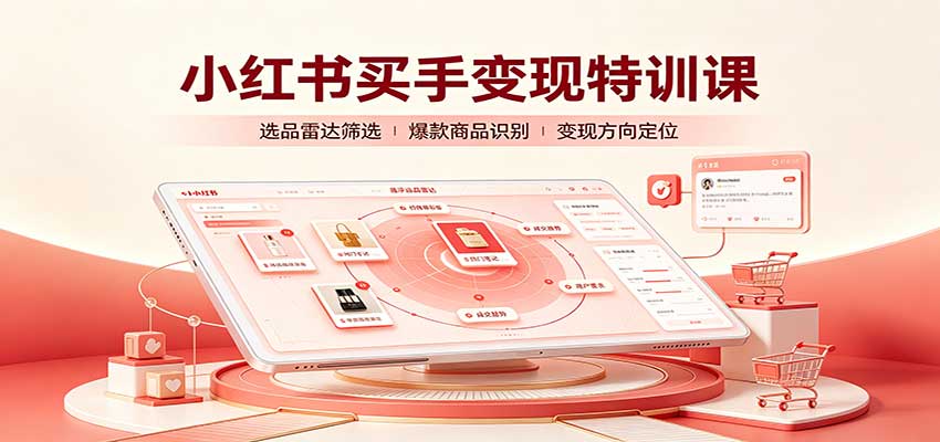 小红书买手变现特训课：账号定位养号起号，选品挂车，笔记标题封面全套教学网赚项目-副业赚钱-互联网创业-资源整合老八网赚资源
