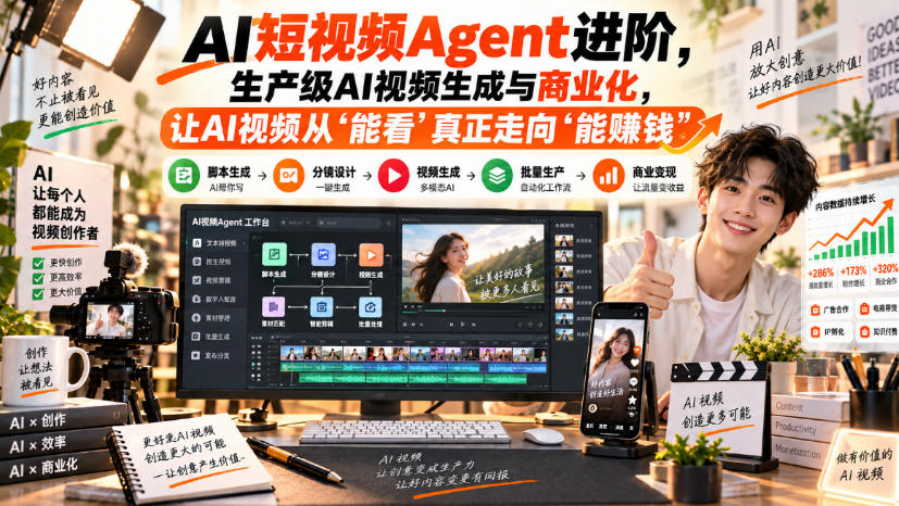 d6d4402fa580c181f57341037c7a2732.jpeg AI短视频Agent进阶,生产级AI视频生成与商业化,让AI视频从”能看”真正走向”能賺钱”
