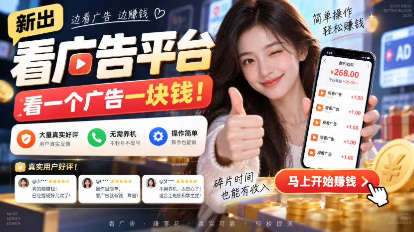 e2347120bb6540408c314dcf5aff37f9.jpeg 新出看广告平台,看一个广告一块钱,大量真实好评!无需养机、不会黑号,操作简单【揭秘】