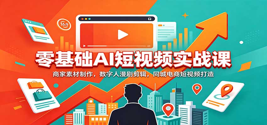 零基础AI短视频实战课：商家素材制作，数字人漫剧剪辑，同城电商短视频打造网赚项目-副业赚钱-互联网创业-资源整合老八网赚资源