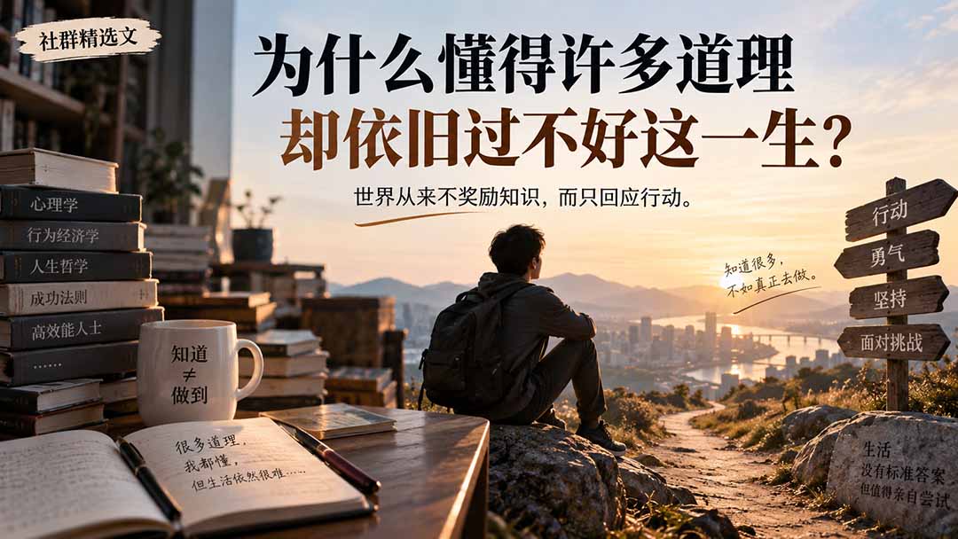 28b639fa01684f066db929c68bbb7cc8.jpeg 社群精选文:为什么懂得许多道理却依旧过不好这一生?