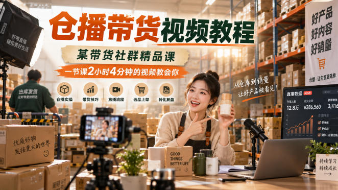 仓播带货视频教程，某带货社群精品课，一节课2小时4分钟的视频教会你网赚项目-副业赚钱-互联网创业-资源整合老八网赚资源