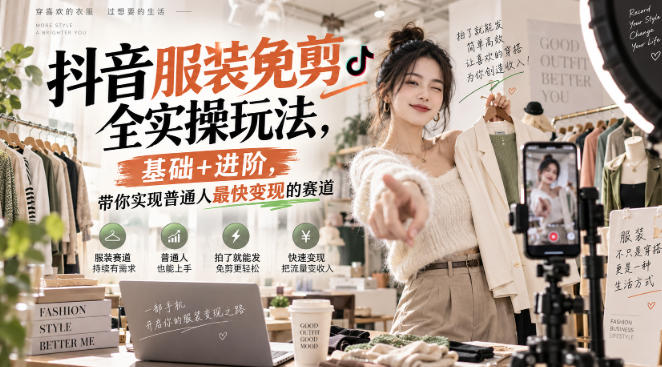 抖音服装免剪全实操玩法，基础+进阶，带你实现普通人最快变现的赛道网赚项目-副业赚钱-互联网创业-资源整合老八网赚资源
