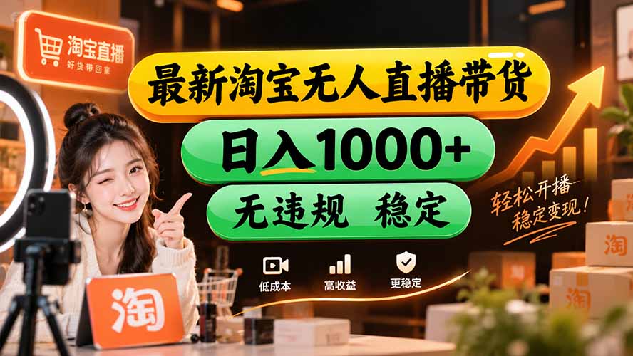 【新技术】淘宝无人直播，独家，日入2K+，无封号，可矩阵，长期稳定网赚项目-副业赚钱-互联网创业-资源整合老八网赚资源