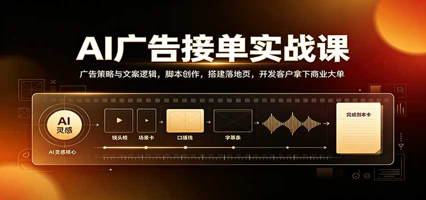 AI广告接单实战：广告策略与文案逻辑，脚本创作，搭建落地页，开发客户拿下商业大单网赚项目-副业赚钱-互联网创业-资源整合老八网赚资源