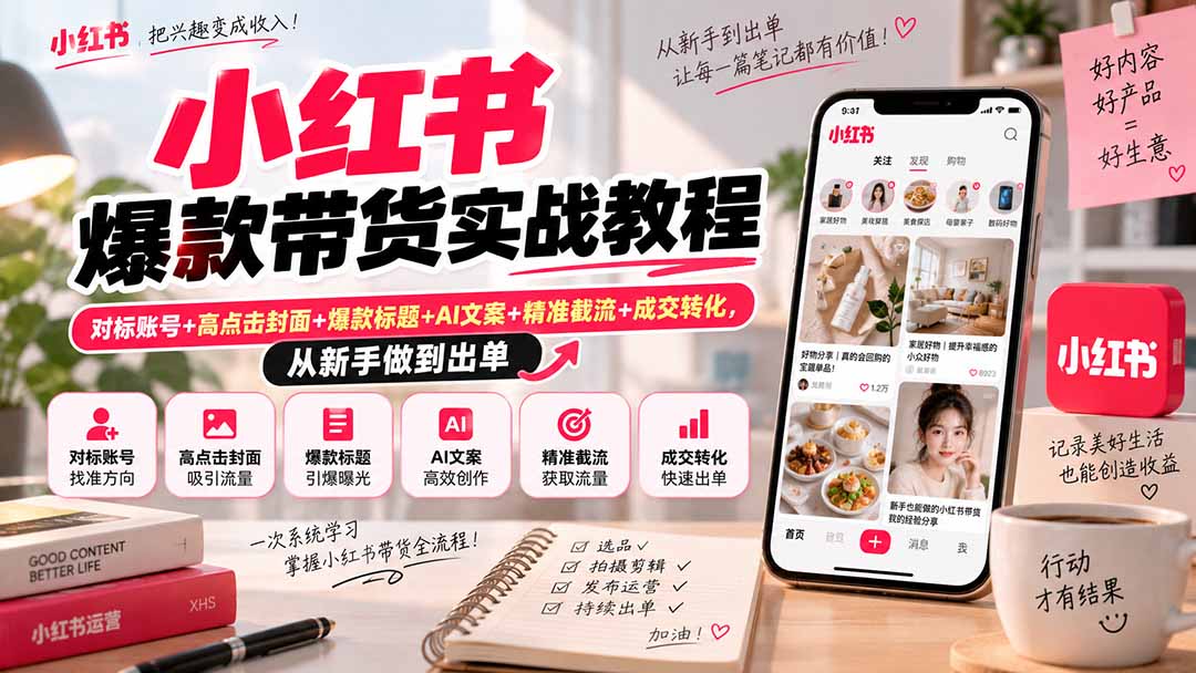 0cad432ca524ec26850579be67f4db8d.jpeg 小红书爆款带货实战教程|对标账号+高点击封面+爆款标题+AI文案+精准截流+成交转化,从新手做到出单