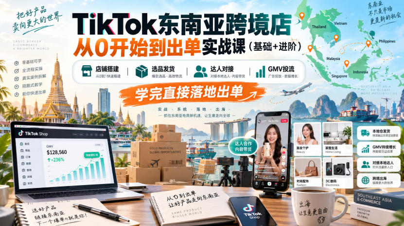 12fa37dc795dacc6c3f2dcfd7a19f4ef.jpeg TikTok东南亚跨境店从0开始到出单实战课(基础+进阶),店铺搭建、选品发货、达人对接、GMV投流,学完直接落地出单